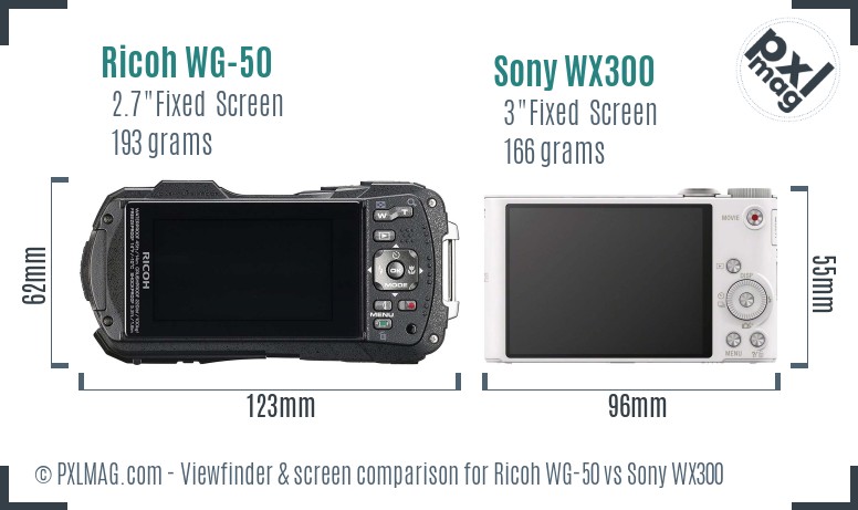 Ricoh WG-50 vs Sony WX300 Screen and Viewfinder comparison