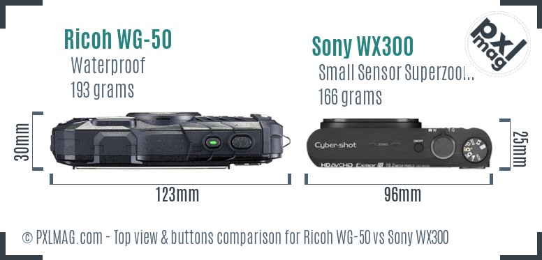 Ricoh WG-50 vs Sony WX300 top view buttons comparison