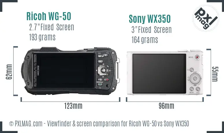 Ricoh WG-50 vs Sony WX350 Screen and Viewfinder comparison