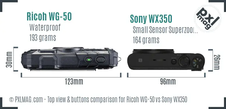 Ricoh WG-50 vs Sony WX350 top view buttons comparison