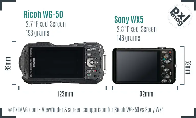 Ricoh WG-50 vs Sony WX5 Screen and Viewfinder comparison