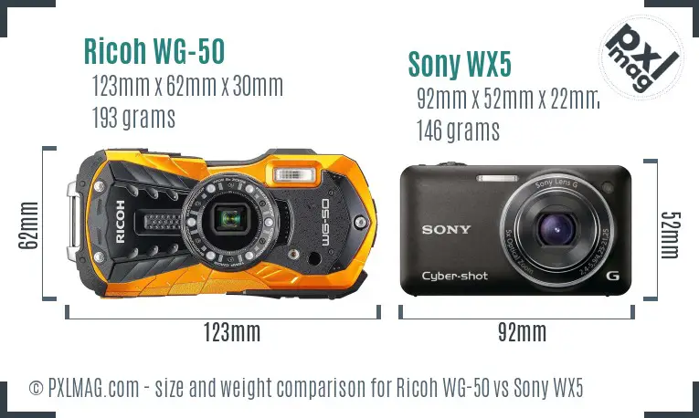 Ricoh WG-50 vs Sony WX5 size comparison