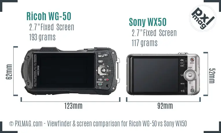 Ricoh WG-50 vs Sony WX50 Screen and Viewfinder comparison