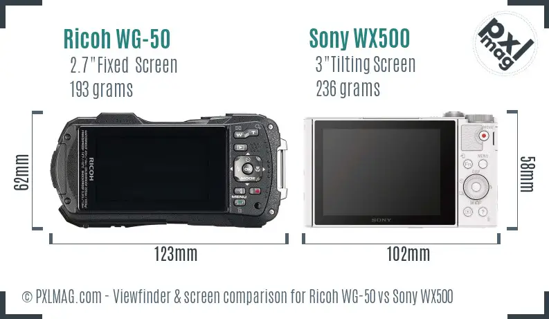 Ricoh WG-50 vs Sony WX500 Screen and Viewfinder comparison