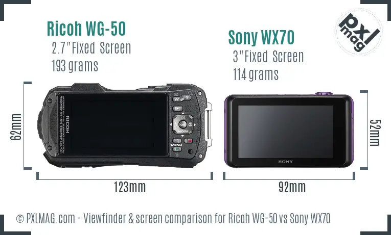 Ricoh WG-50 vs Sony WX70 Screen and Viewfinder comparison