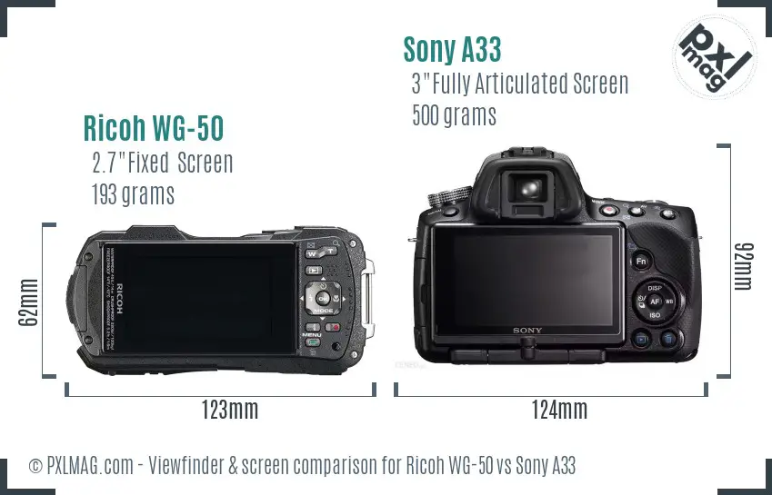 Ricoh WG-50 vs Sony A33 Screen and Viewfinder comparison