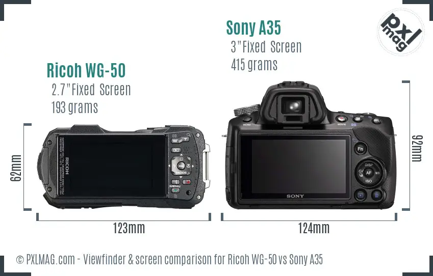 Ricoh WG-50 vs Sony A35 Screen and Viewfinder comparison