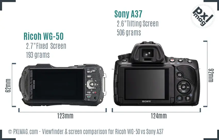 Ricoh WG-50 vs Sony A37 Screen and Viewfinder comparison