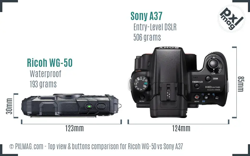 Ricoh WG-50 vs Sony A37 top view buttons comparison