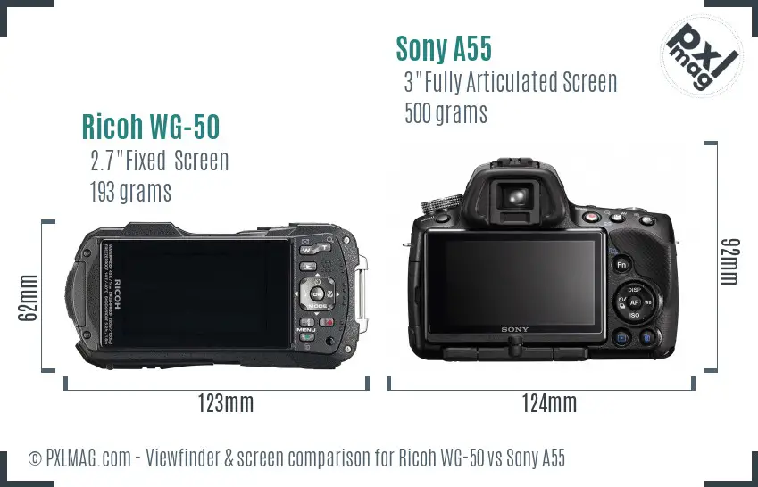 Ricoh WG-50 vs Sony A55 Screen and Viewfinder comparison