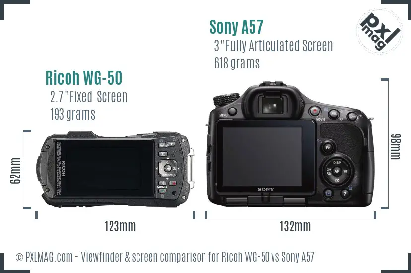 Ricoh WG-50 vs Sony A57 Screen and Viewfinder comparison