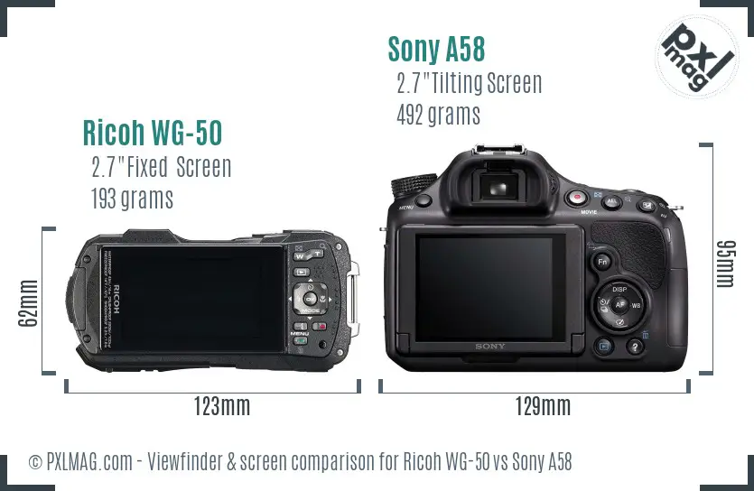 Ricoh WG-50 vs Sony A58 Screen and Viewfinder comparison