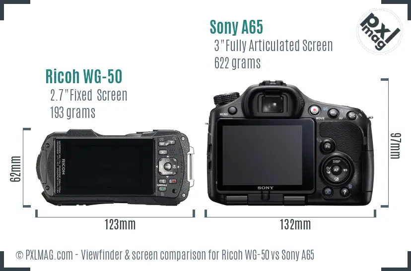Ricoh WG-50 vs Sony A65 Screen and Viewfinder comparison