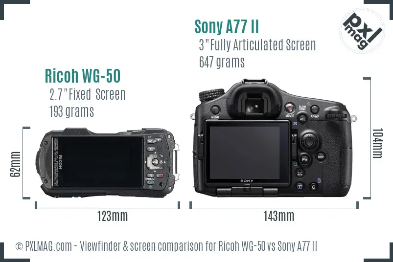 Ricoh WG-50 vs Sony A77 II Screen and Viewfinder comparison