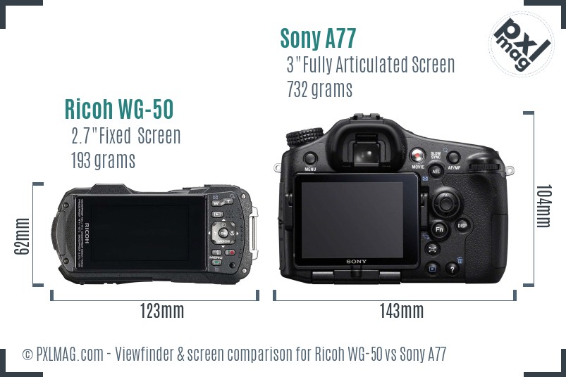 Ricoh WG-50 vs Sony A77 Screen and Viewfinder comparison