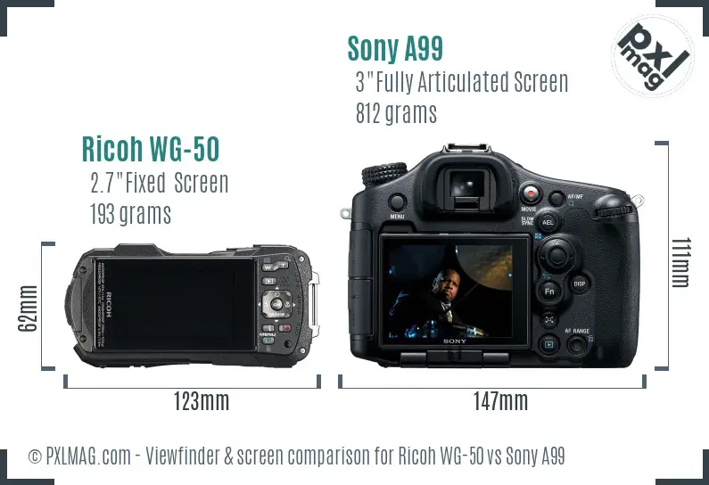 Ricoh WG-50 vs Sony A99 Screen and Viewfinder comparison