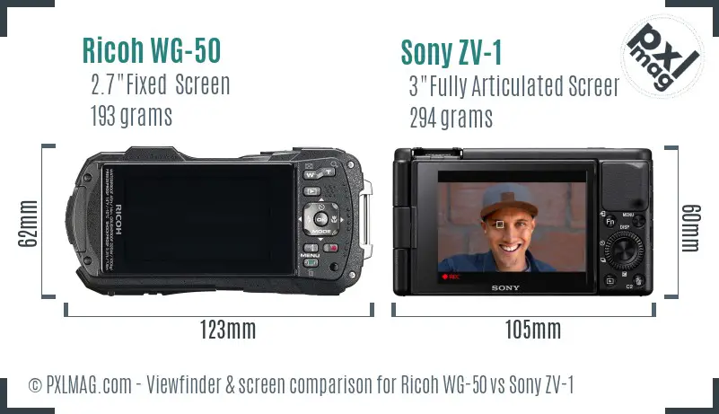 Ricoh WG-50 vs Sony ZV-1 Screen and Viewfinder comparison