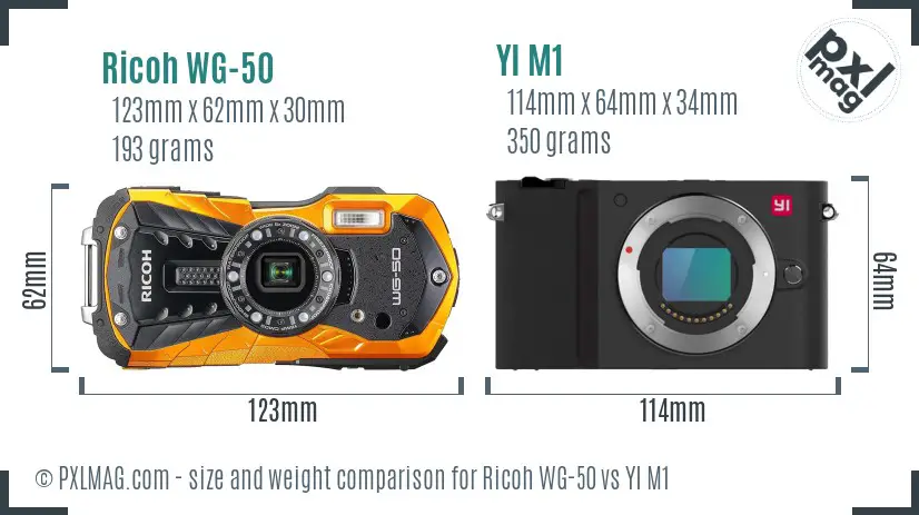 Ricoh WG-50 vs YI M1 size comparison