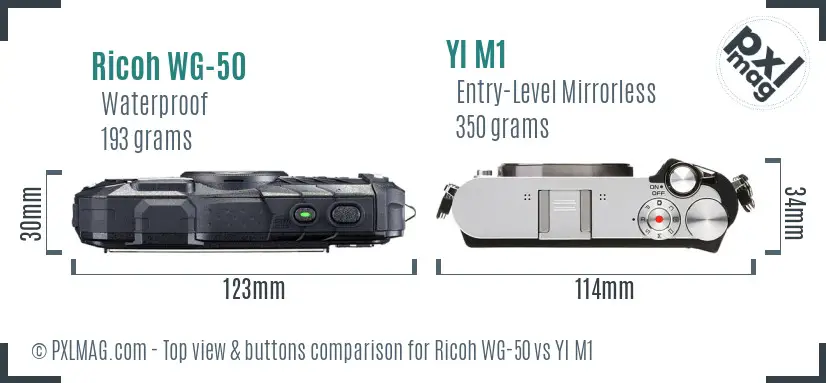 Ricoh WG-50 vs YI M1 top view buttons comparison