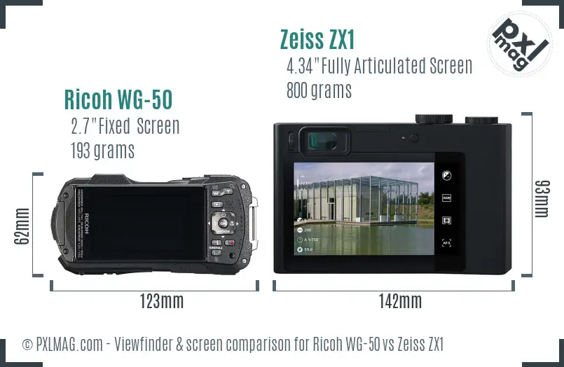 Ricoh WG-50 vs Zeiss ZX1 Screen and Viewfinder comparison