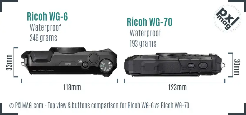 Ricoh WG-6 vs Ricoh WG-70 top view buttons comparison