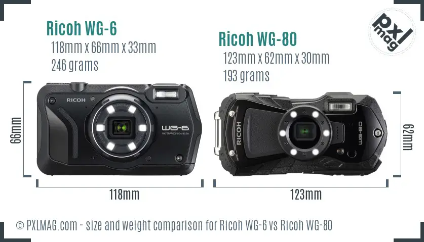 Ricoh WG-6 vs Ricoh WG-80 size comparison