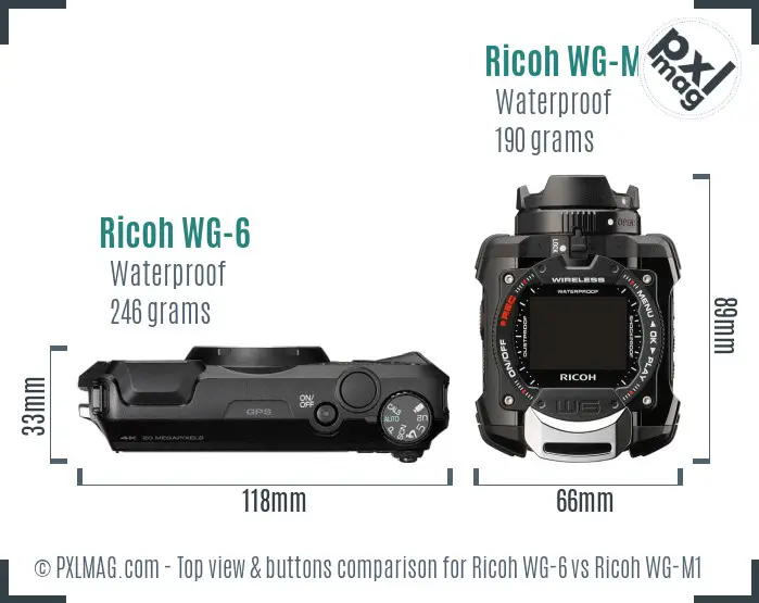 Ricoh WG-6 vs Ricoh WG-M1 top view buttons comparison