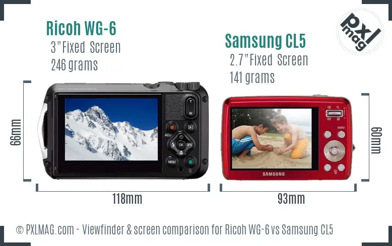 Ricoh WG-6 vs Samsung CL5 Screen and Viewfinder comparison