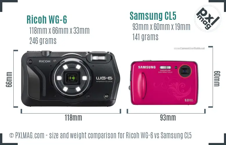 Ricoh WG-6 vs Samsung CL5 size comparison