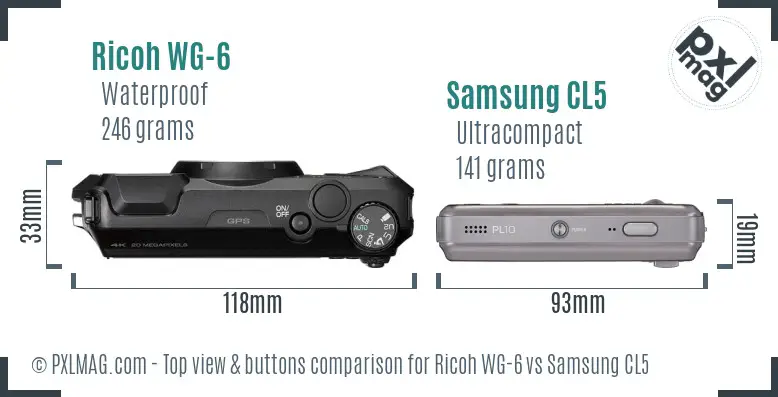 Ricoh WG-6 vs Samsung CL5 top view buttons comparison
