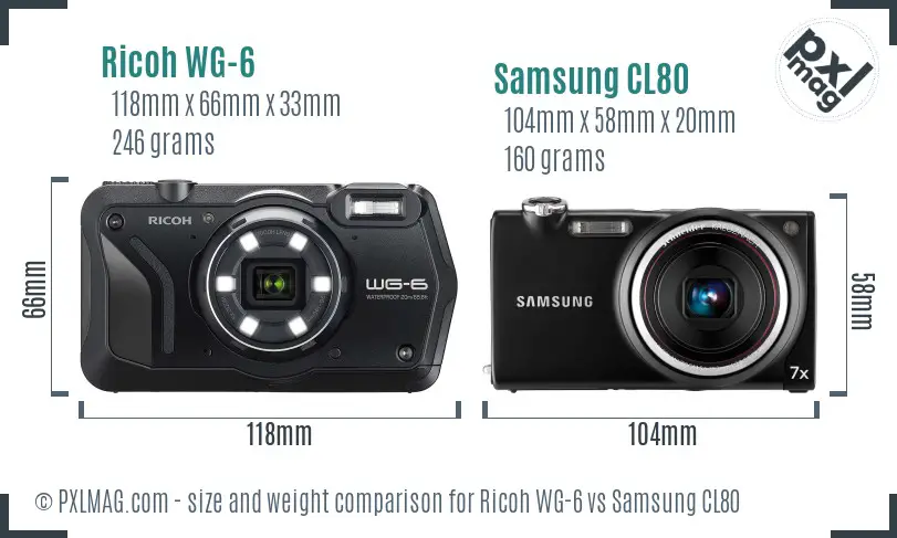 Ricoh WG-6 vs Samsung CL80 size comparison