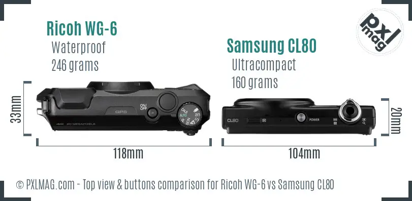 Ricoh WG-6 vs Samsung CL80 top view buttons comparison