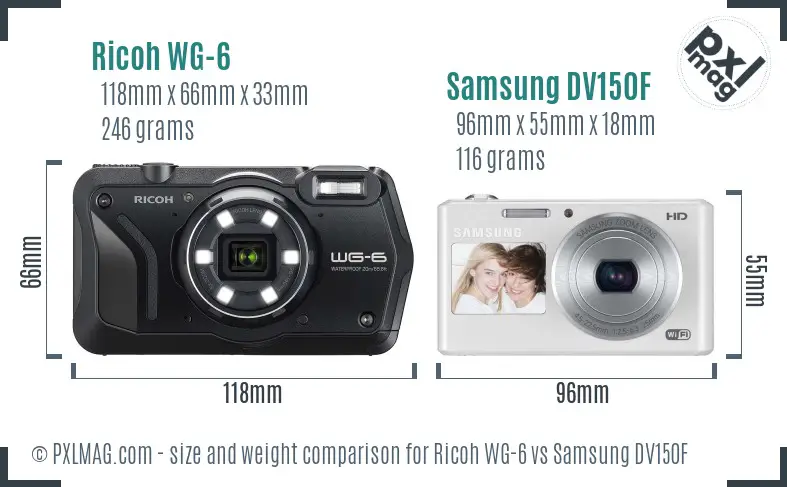 Ricoh WG-6 vs Samsung DV150F size comparison