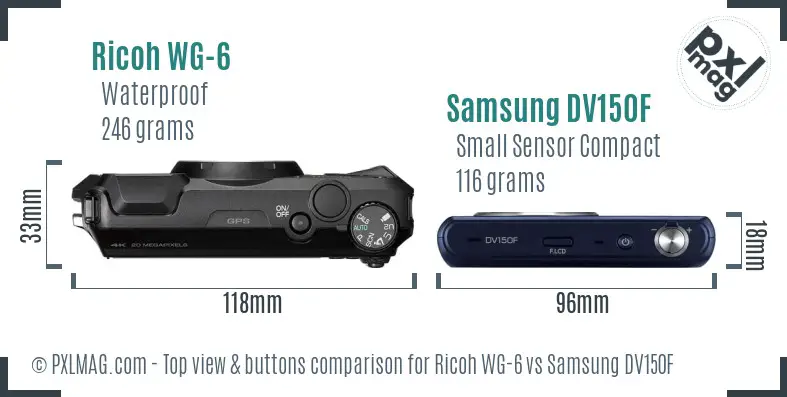 Ricoh WG-6 vs Samsung DV150F top view buttons comparison