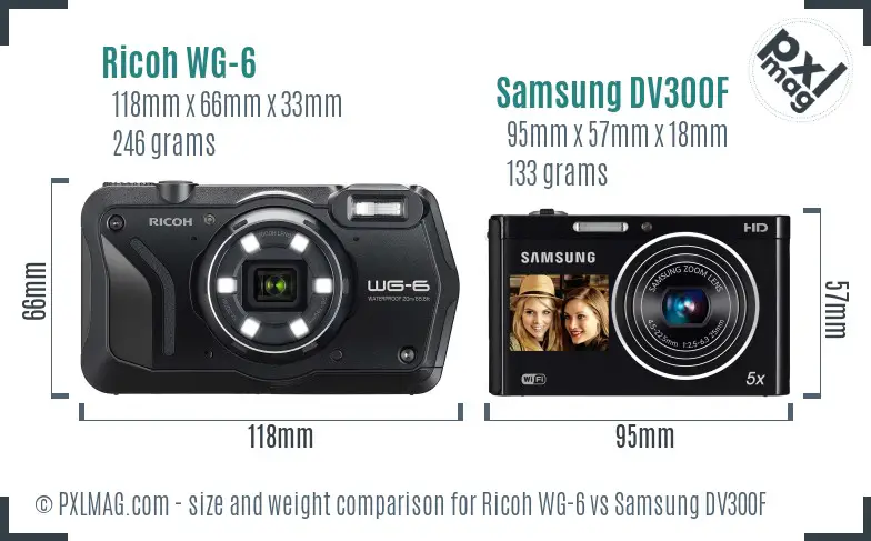 Ricoh WG-6 vs Samsung DV300F size comparison