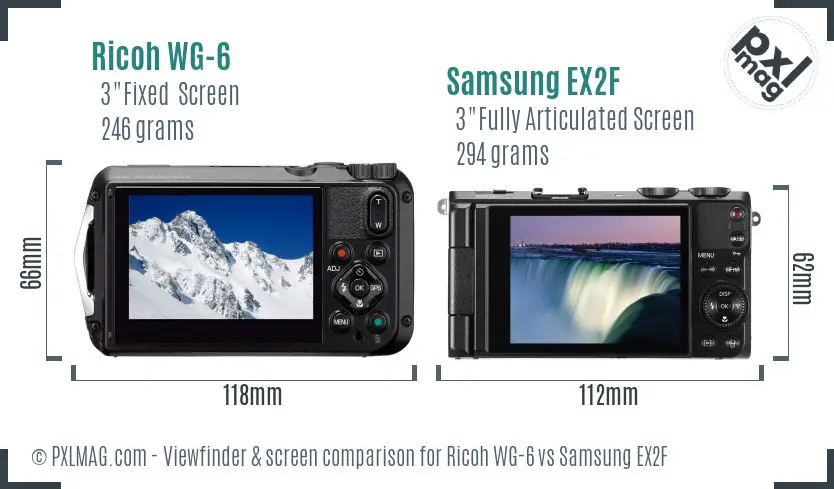 Ricoh WG-6 vs Samsung EX2F Screen and Viewfinder comparison