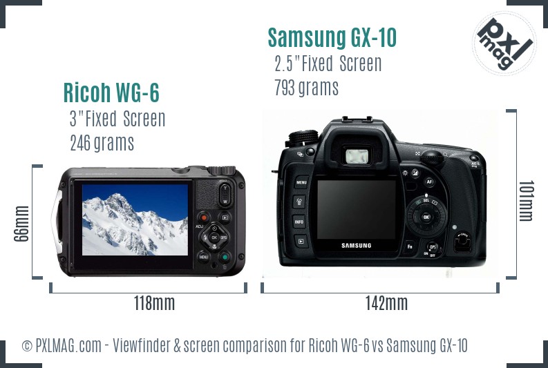 Ricoh WG-6 vs Samsung GX-10 Screen and Viewfinder comparison