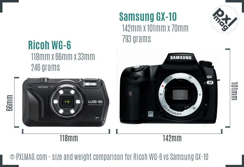 Ricoh WG-6 vs Samsung GX-10 size comparison