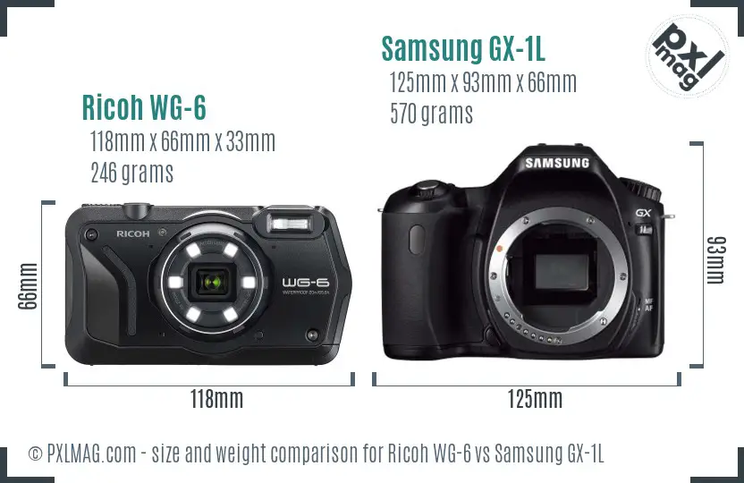 Ricoh WG-6 vs Samsung GX-1L size comparison