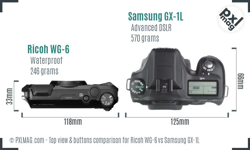 Ricoh WG-6 vs Samsung GX-1L top view buttons comparison