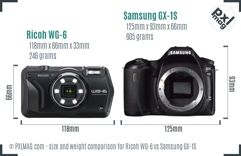 Ricoh WG-6 vs Samsung GX-1S size comparison