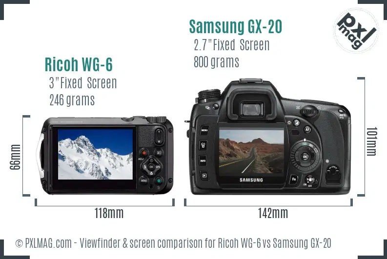 Ricoh WG-6 vs Samsung GX-20 Screen and Viewfinder comparison
