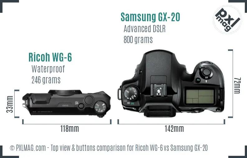 Ricoh WG-6 vs Samsung GX-20 top view buttons comparison
