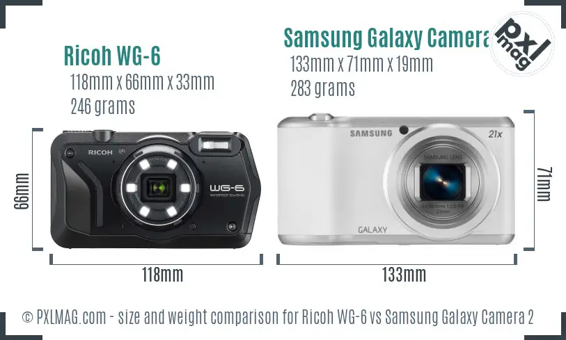 Ricoh WG-6 vs Samsung Galaxy Camera 2 size comparison