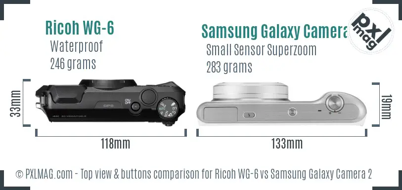 Ricoh WG-6 vs Samsung Galaxy Camera 2 top view buttons comparison