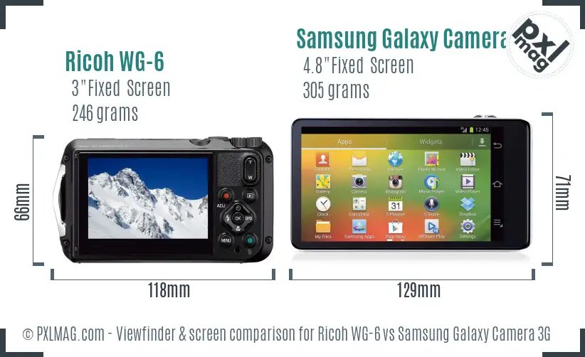 Ricoh WG-6 vs Samsung Galaxy Camera 3G Screen and Viewfinder comparison