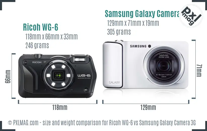 Ricoh WG-6 vs Samsung Galaxy Camera 3G size comparison