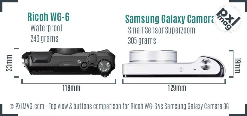 Ricoh WG-6 vs Samsung Galaxy Camera 3G top view buttons comparison