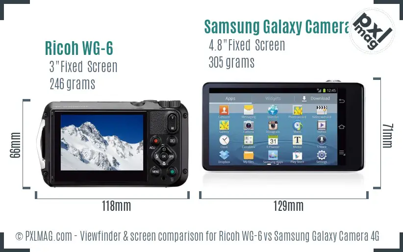 Ricoh WG-6 vs Samsung Galaxy Camera 4G Screen and Viewfinder comparison