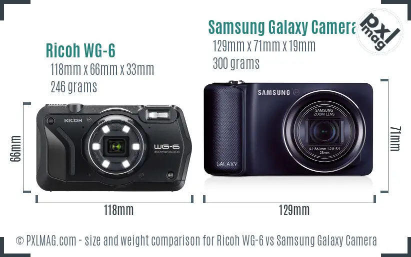 Ricoh WG-6 vs Samsung Galaxy Camera size comparison